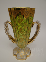 váza s uchy - nabíhané sklo - reliefní zlato