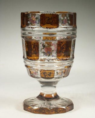pohár lazurované, broušené a malované sklo