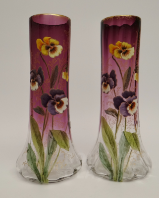 2 vázy nabíhané sklo - malba macešky