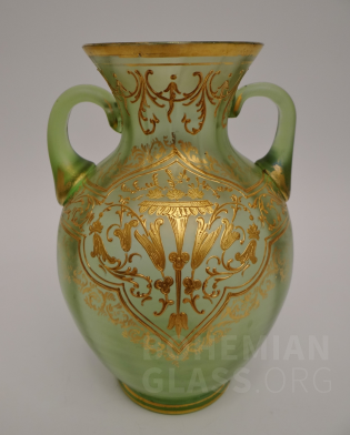 váza s uchy  gelbgrün optisch - DEK I/269