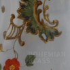 váza broušený bílý opál, reliefní zlato a emaily