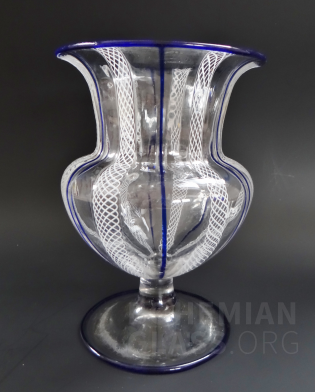 Váza Cristall m. blauen u. venetianischen Steifen